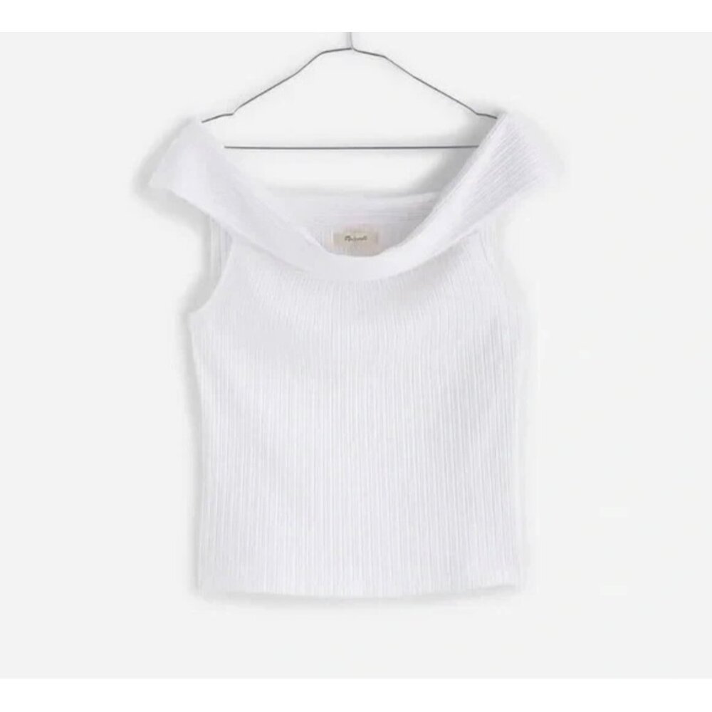 Madewell White Off-The-Shoulder Ribbed Tank Top XXS